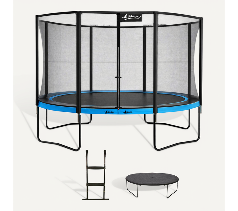 Trampoline D. 360cm + Filet De Sécurité + échelle + Bâche - Punchi 360 Bleu