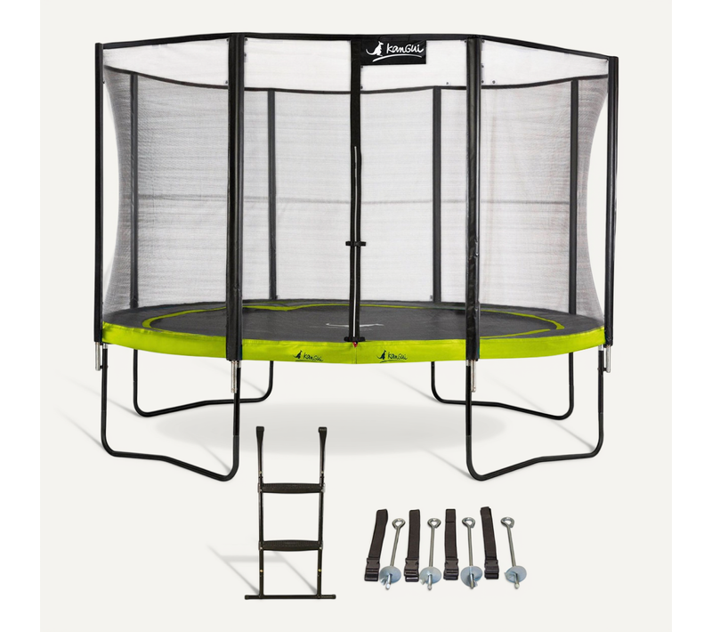 Trampoline D. 360cm + Filet De Sécurité + échelle + Kit Ancrage - Punchi 360 Vert