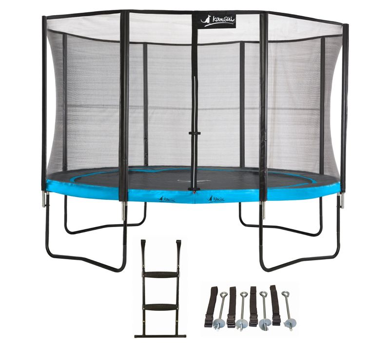 Trampoline De Jardin 365 Cm + Filet De Sécurité + Échelle + Kit Ancrage - Punchi Bleu 360
