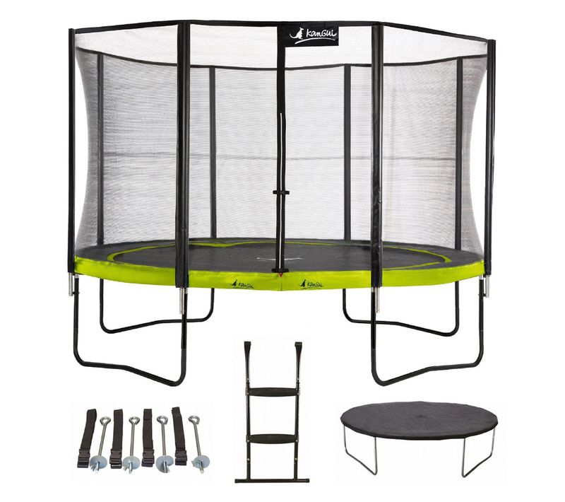 Trampoline 430 Cm + Filet + Échelle + Bâche + Kit Ancrage Punchi Vert