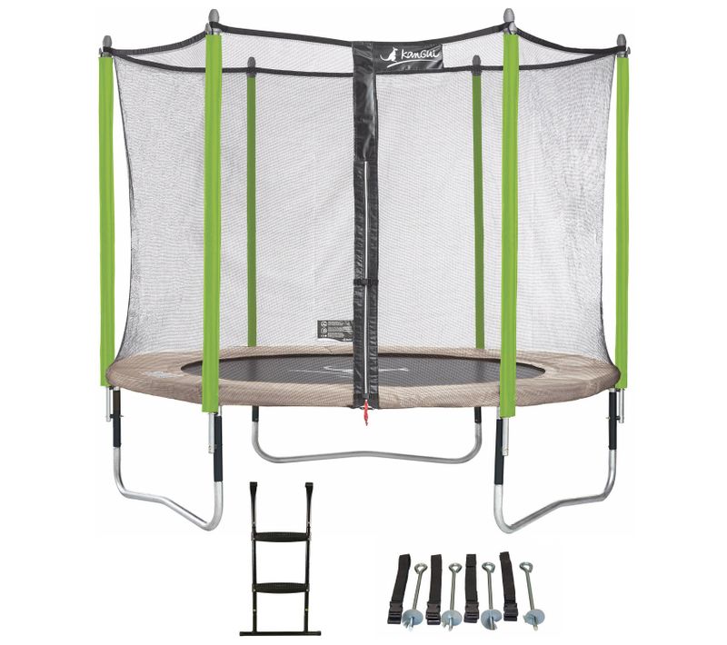 Trampoline Jardin D.300 cm + échelle + Kit D'ancrage - Jumpi 300 – Taupe/vert