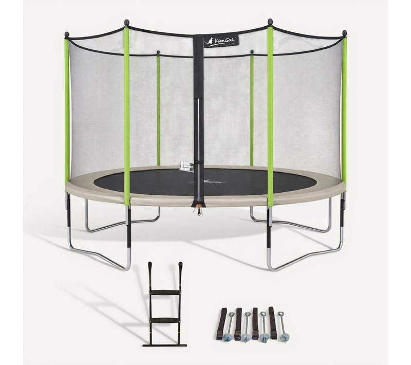 Trampoline Jardin D. 360 cm + échelle + Kit D'ancrage - Jumpi 360 - Taupe/vert