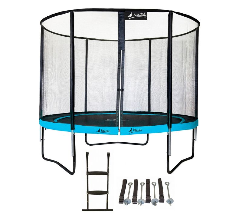 Trampoline D. 300cm + Filet De Sécurité + échelle + Kit Ancrage - Punchi 300 Bleu