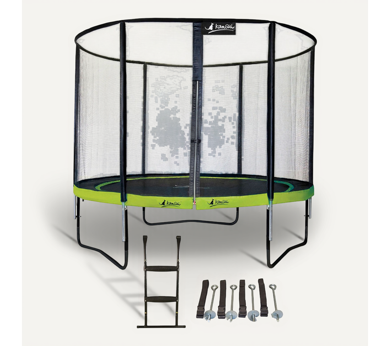 Trampoline D. 300cm + Filet De Sécurité + échelle + Kit Ancrage - Punchi 300 Vert