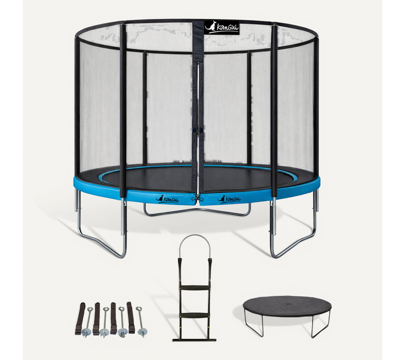 Trampoline D. 300cm + Filet + échelle + Bâche + Kit Ancrage - Punchi 300 Bleu