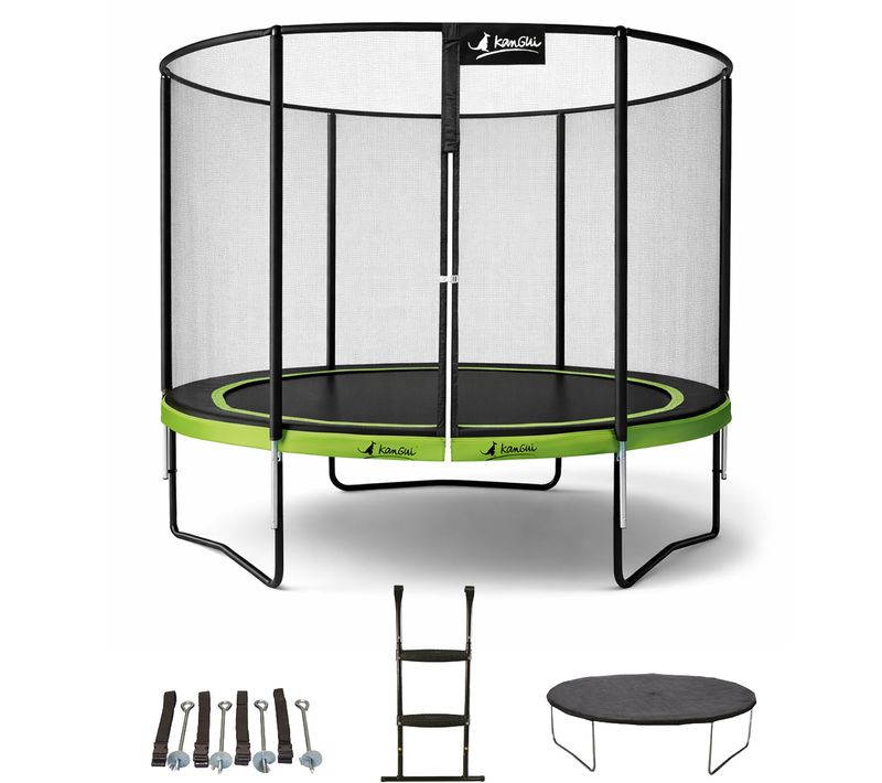 Trampoline D. 300cm + Filet + échelle + Bâche + Kit Ancrage - Punchi 300 Vert