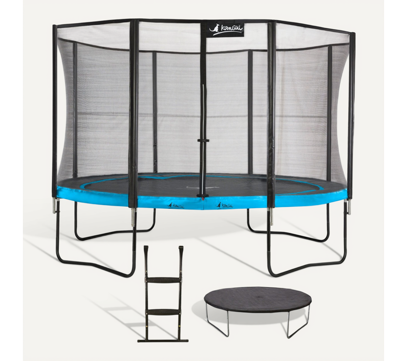 Trampoline D. 430cm + Filet De Sécurité + échelle + Bâche - Punchi 430 Bleu