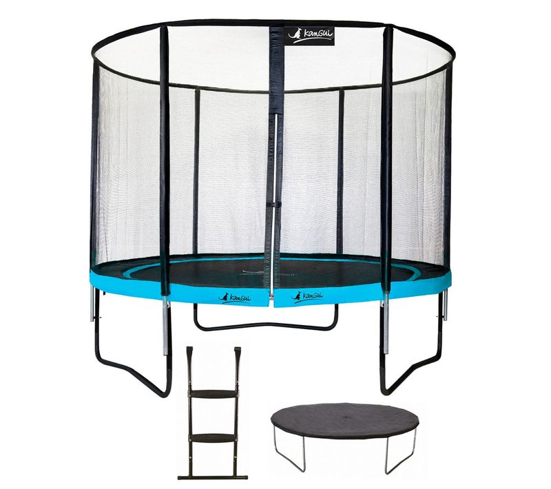 Trampoline De Jardin Rond 305 Cm + Filet De Sécurité + Échelle + Bâche De Protection - Punchi Bleu