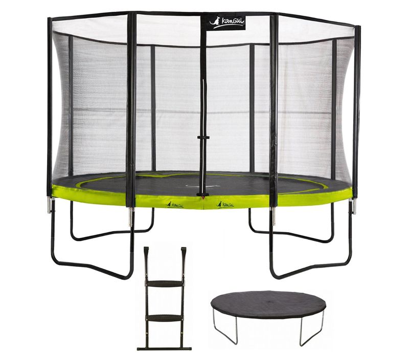 Trampoline De Jardin Rond 430 Cm + Filet De Sécurité + Échelle + Bâche De Protection - Punchi Vert
