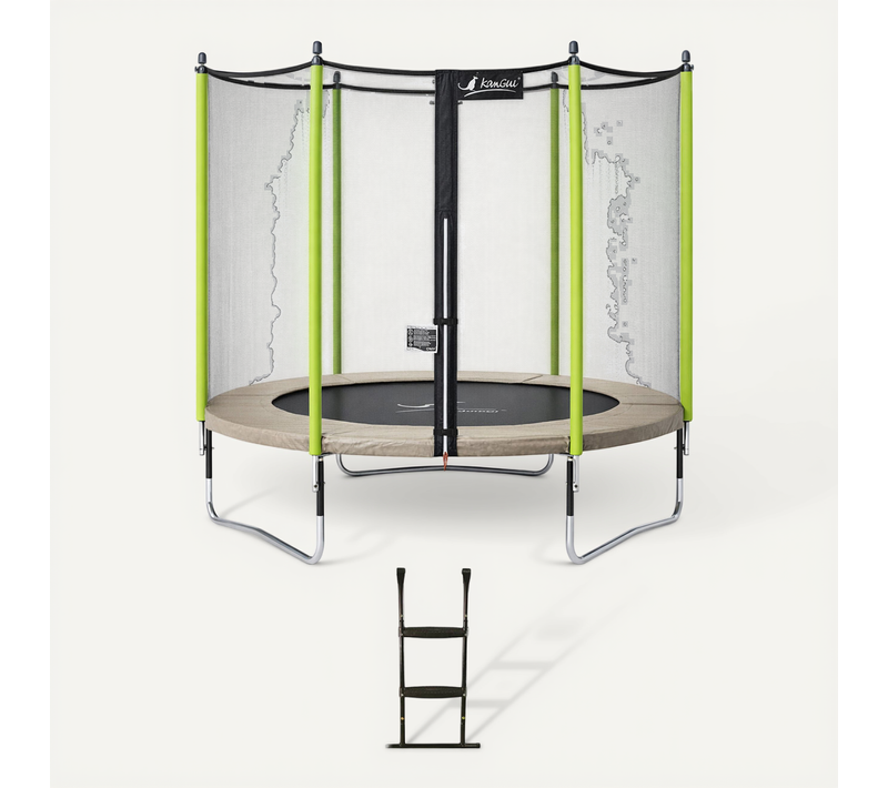 Trampoline Jardin D. 300 cm + Filet + échelle - Jumpi 300 - Taupe/vert