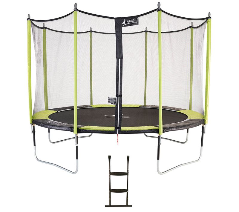 Trampoline De Jardin 365 Cm + Filet De Sécurité + Échelle Jumpi Vert/noir 360