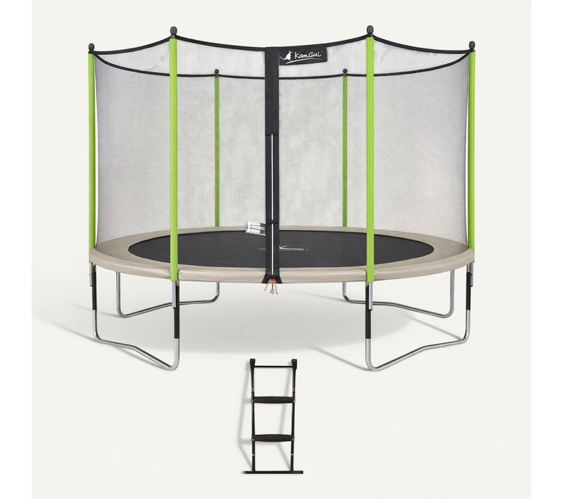 Trampoline Jardin D. 430 cm + Filet + échelle - Jumpi 430 - Taupe/vert