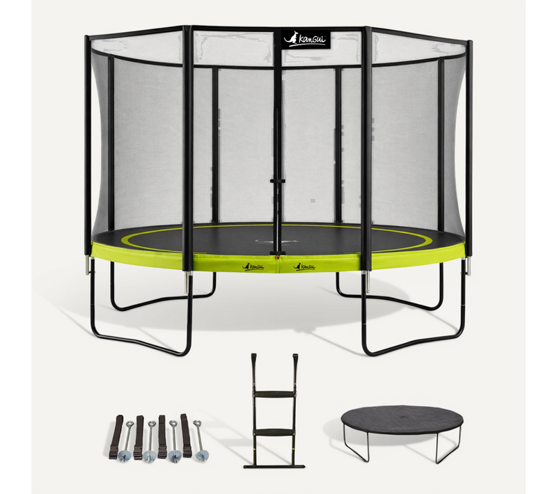 Trampoline D. 360cm + Filet + échelle + Bâche + Kit Ancrage - Punchi 360 Vert