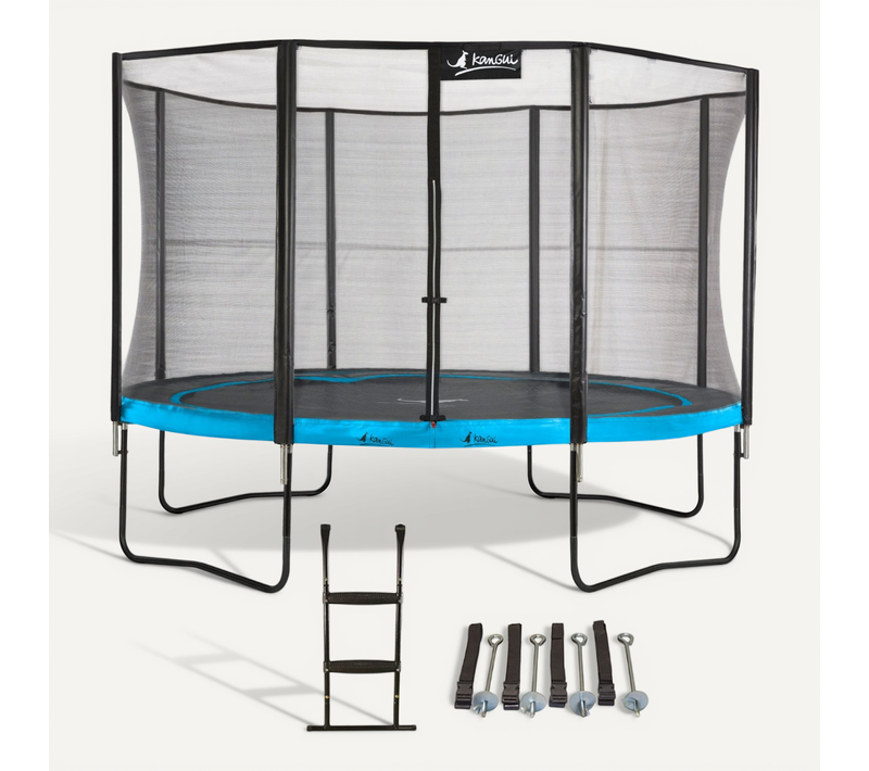 Trampoline D. 430cm + Filet De Sécurité + échelle + Kit Ancrage - Punchi 430 Bleu