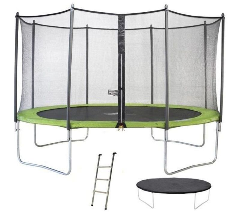 Trampoline Twin Ø 430 Cm Vert Avec Filet De Protection + Échelle