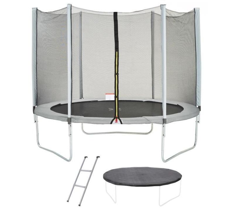 Trampoline Maxi Eco Ø 300 Cm Gris Avec Filet De Protection + Échelle