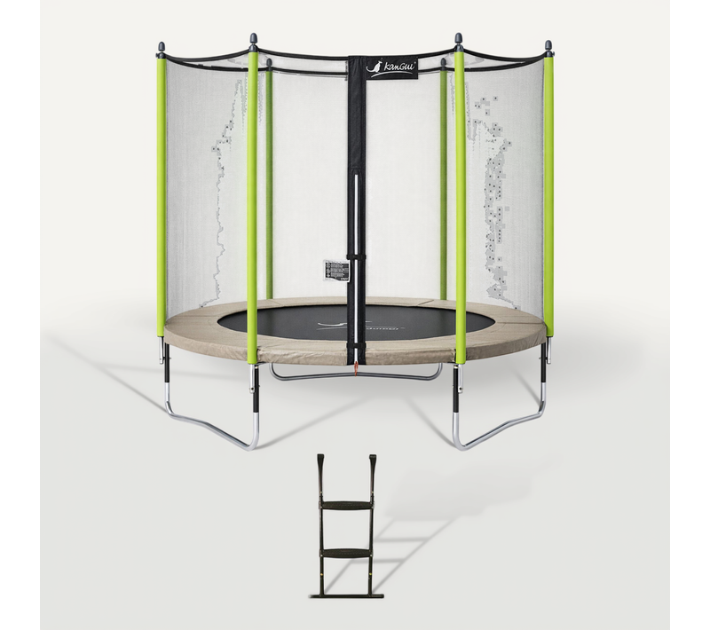 Trampoline Jardin D. 250 cm + Filet + échelle - Jumpi 250 - Taupe/vert