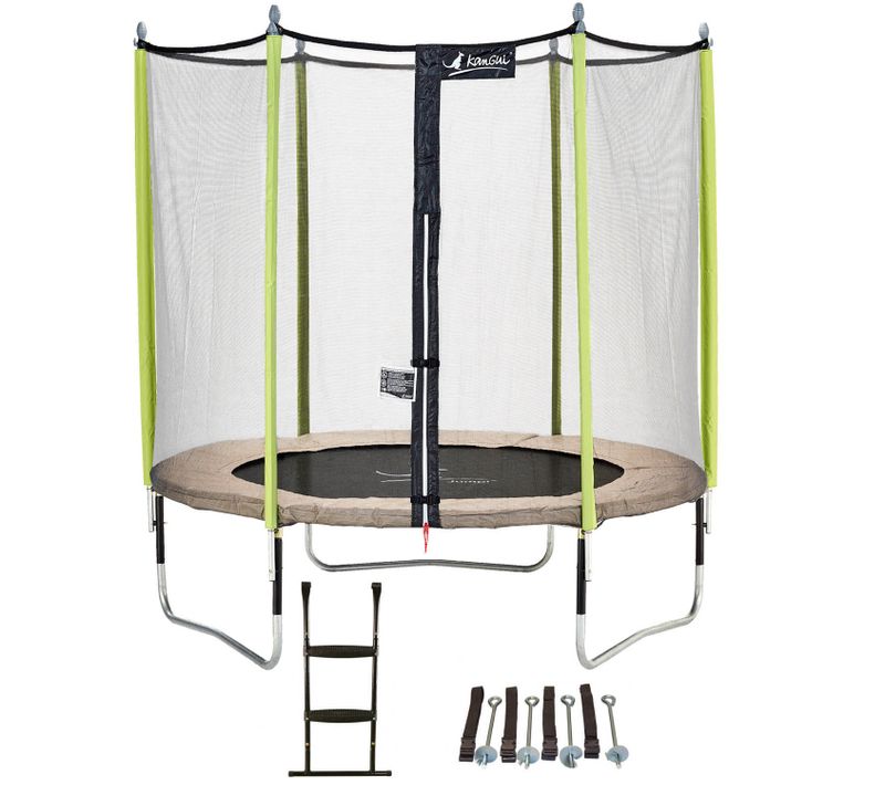 Trampoline Jardin D. 250 cm + échelle + Kit D'ancrage - Jumpi 250 - Taupe/vert