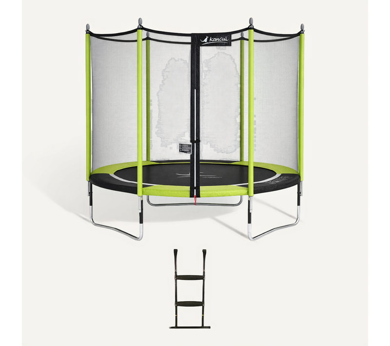 Trampoline Jardin D. 250 cm + Filet + échelle - Jumpi 250 - Noir/vert