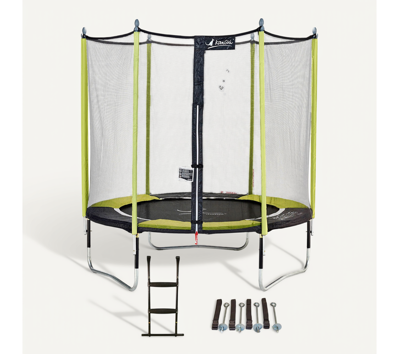 Trampoline Jardin D. 250 cm + échelle + Kit D'ancrage - Jumpi 250 - Noir/vert