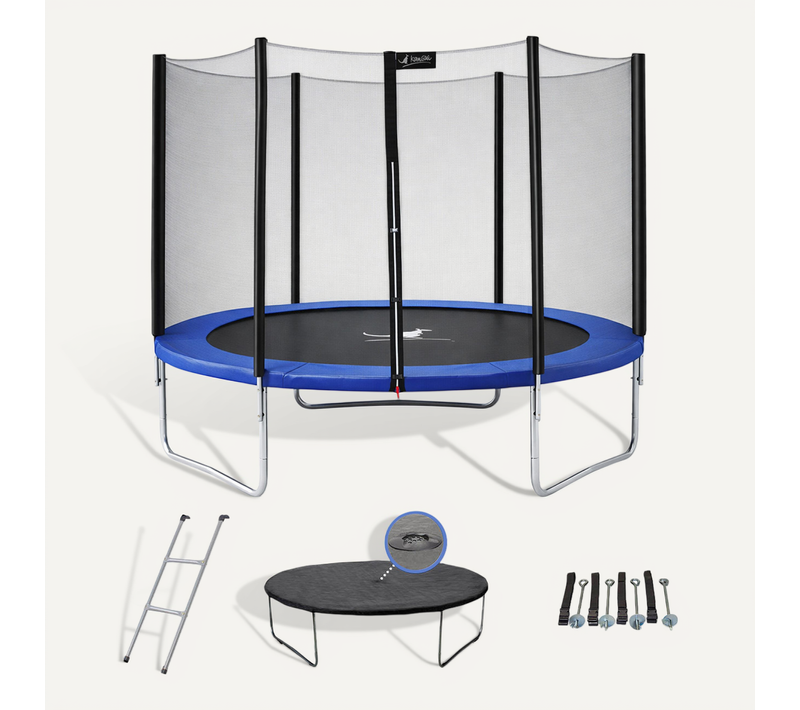 Trampoline Rond Bleu D. 250cm Avec Filet, échelle ,bâche Et Kit Ancrage
