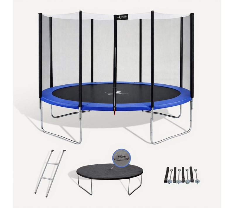 Trampoline Rond Bleu D. 360cm Avec Filet, échelle, Bâche Et Kit Ancrage
