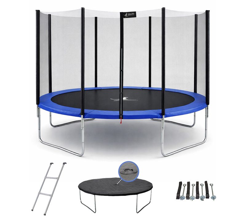 Trampoline Rond Bleu D.430cm Avec Filet, Échelle, Bâche Et Kit Ancrage