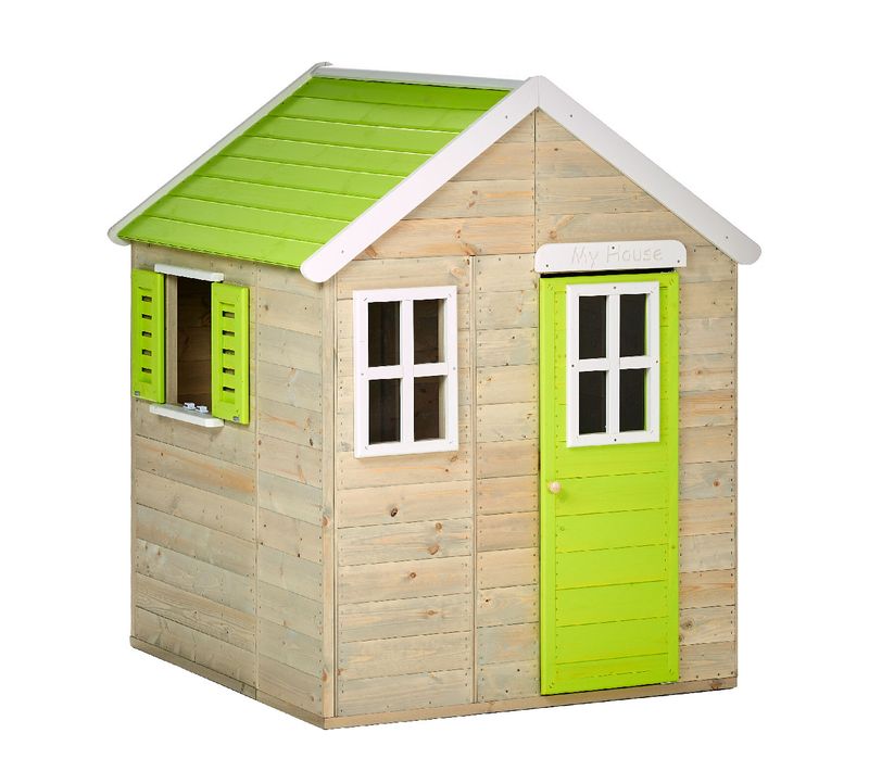 Maison De Jardin Enfant Extérieur - Cabane En Bois Avec Plancher - Toit Étanche - Vert Et Blanc