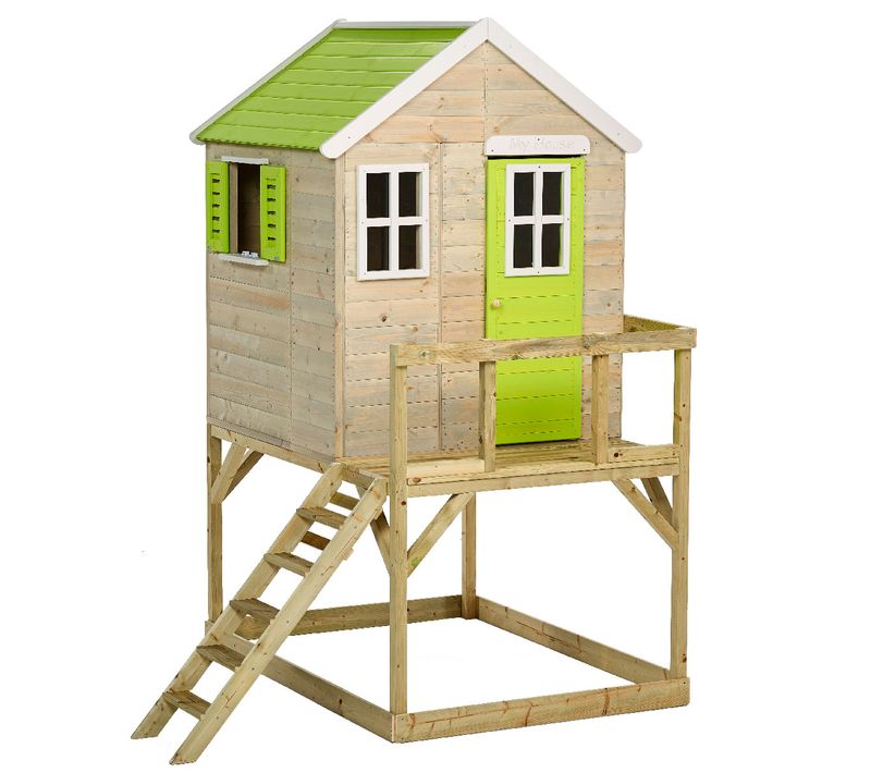 Maison De Jardin Enfant Extérieur - Cabane En Bois Avec Plateforme - Toit Étanche - Vert Et Blanc