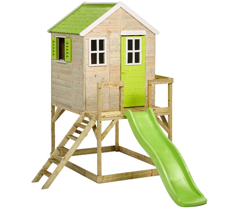 Maison De Jardin Enfant Extérieur - Cabane En Bois + Plateforme + Toboggan Tinni