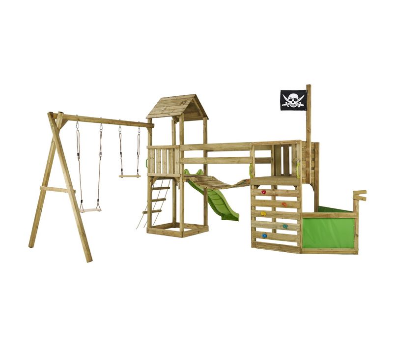 Aire De Jeux Pirate Willi Balançoire, Trapèze, Toboggan, Escalade, Pont Suspendu