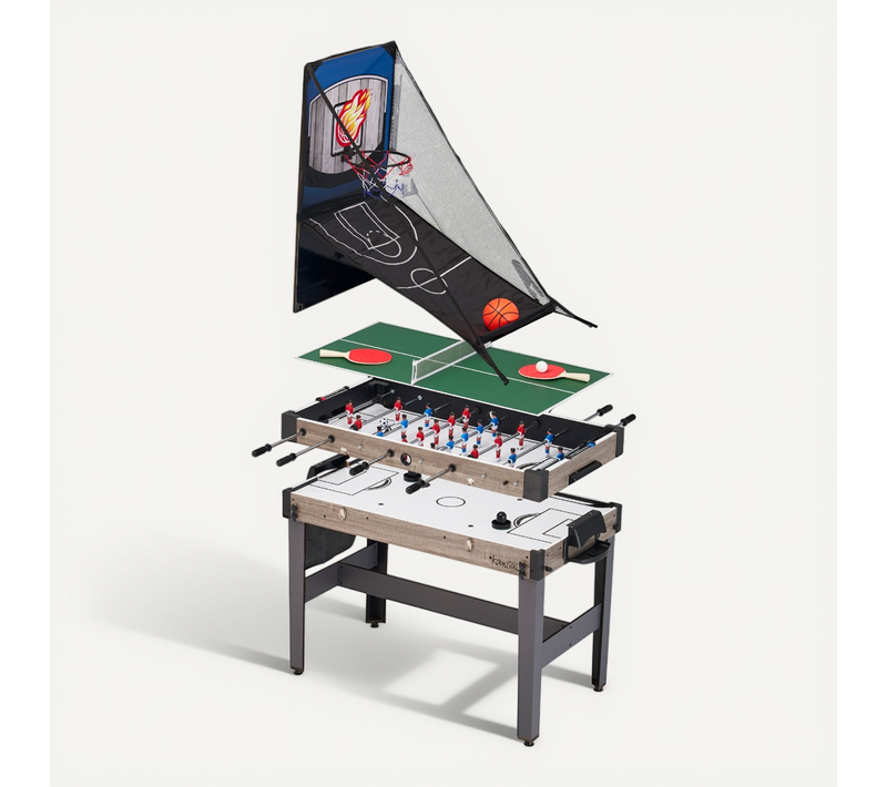 Table De Jeux 4 En 1 - Babyfoot Barres Télescopiques, Ping Pong, Hockey, Basket