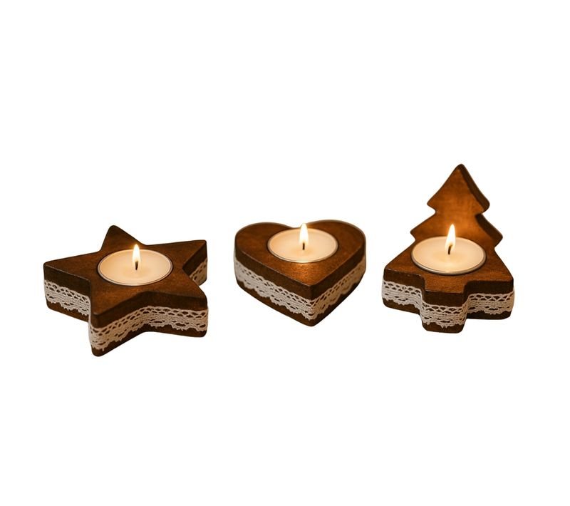 Pack De 4 Bougeoirs En Bois Noël 10cm – Décorations De Table Festives, Formes Aléatoires, Centre De