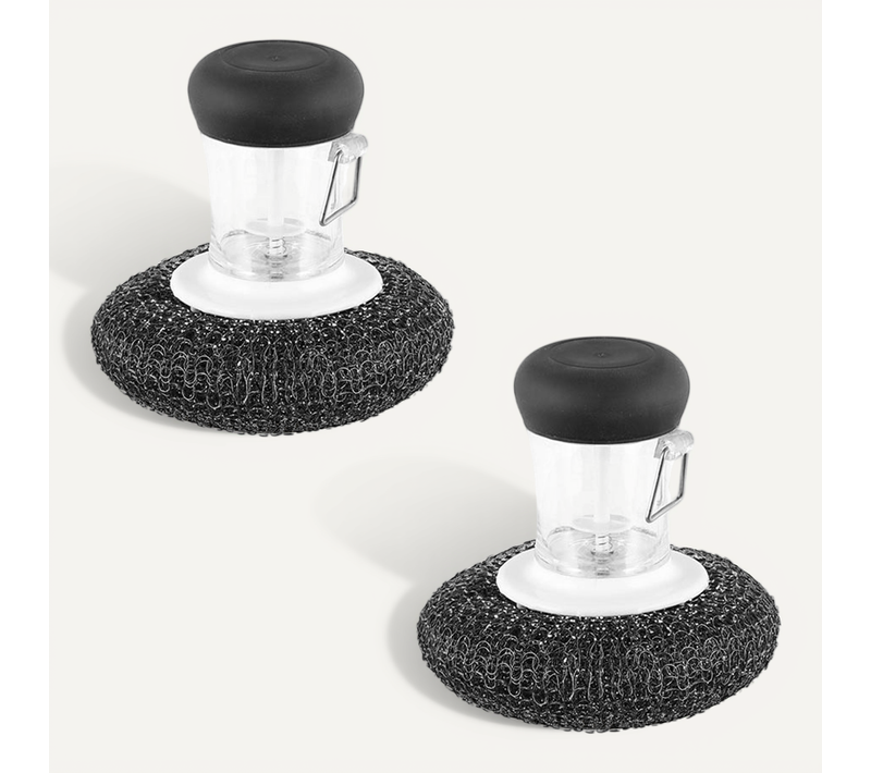 Lot De 2 Éponges Métalliques Avec Distributeurs De Savon–nettoyage Simplifié Des Planchas Et Grilles