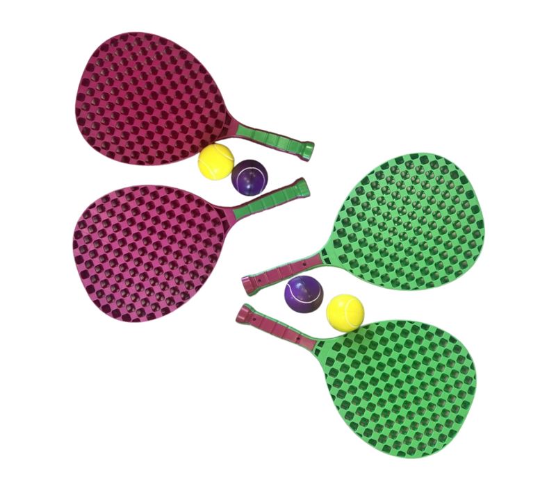 Set De Tennis De Plage 2 Raquettes En Plastique 50 Cm Avec 2 Balles En Mousse Et Housse De Transport