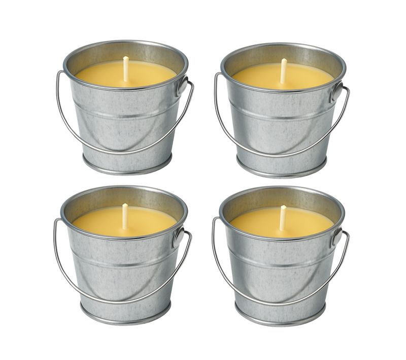 Pack 4 Bougies Citronnelle Extérieur Avec Seau Métallique – 12h De Durée