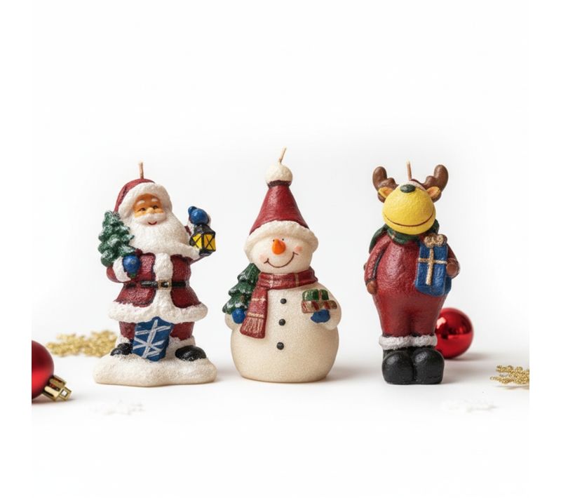 Pack De 3 Bougies Figurines De Noël 15 Cm – Décorations Originales Assorties Pour Ambiance Festive E