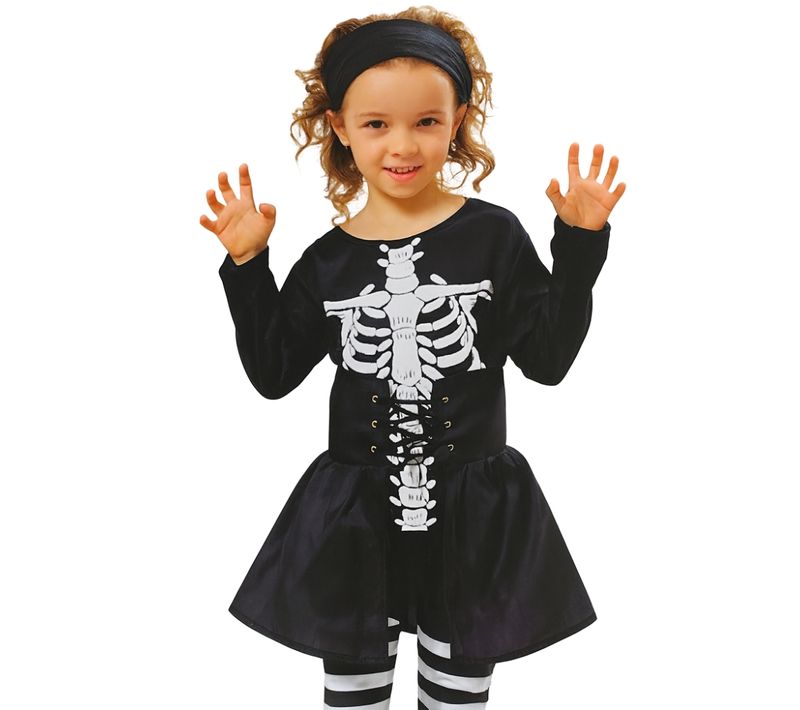 Déguisement Halloween Fille Squelette Noir Et Blanc – Ensemble Complet 4 / 6 Ans