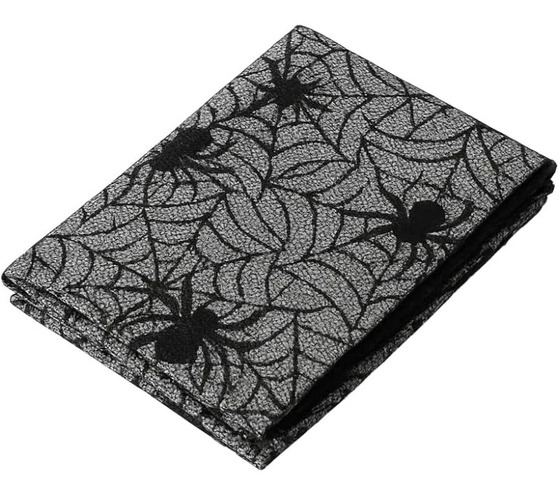 Grande Nappe Halloween Tissu Polyester Noir Motif Toile D'araignée 248 X 114 Cm Décoration