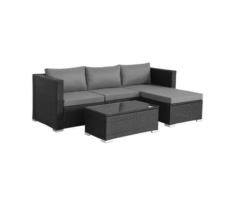 Salon De Jardin En Résine Pour 4 Personnes - Torino – Résine Noir Et Coussins Gris