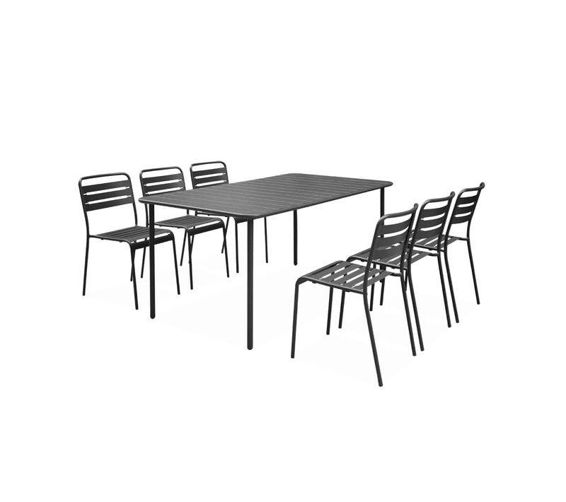 Table De Jardin Métal + 6 Assises Traitement Antirouille. Lattes Et Bords Arrondis