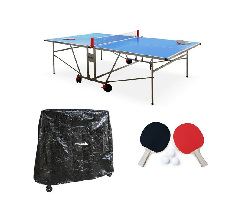Table De Ping Pong Outdoor. Avec 2 Raquettes Et 3 Balles. Pour Utilisation Extérieure + Housse En