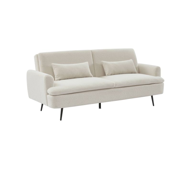 Canapé Convertible. John. 2-3 Places Pieds Métal Et Tissu Bouclette Crème L 210 X P111 X H48cm
