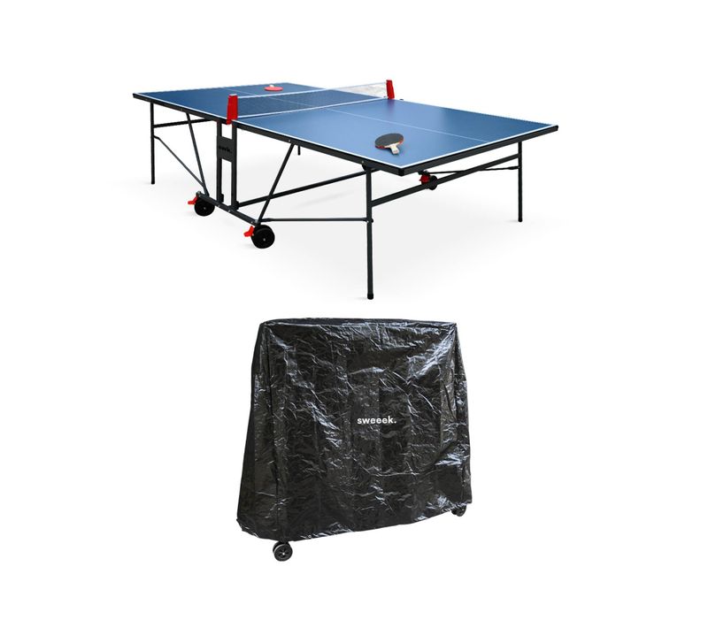 Table De Ping Pong Indoor Bleue. Avec 2 Raquettes Et 3 Balles. Utilisation Intérieure + Housse