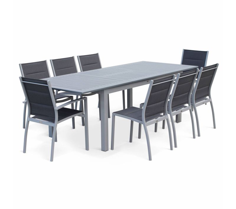 Table De Jardin Extensible Aluminium + 8 Assises - Chicago Gris - Table En Aluminium 175/245cm Avec