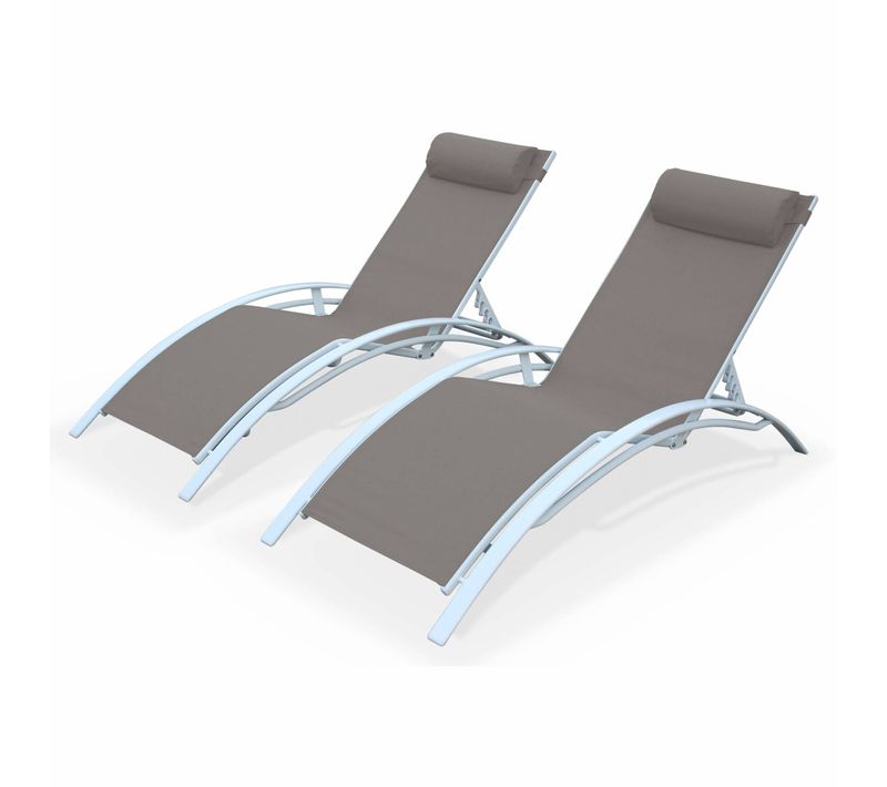 Duo De Bains De Soleil Aluminium - Louisa Taupe - Transats Aluminium Et Textilène