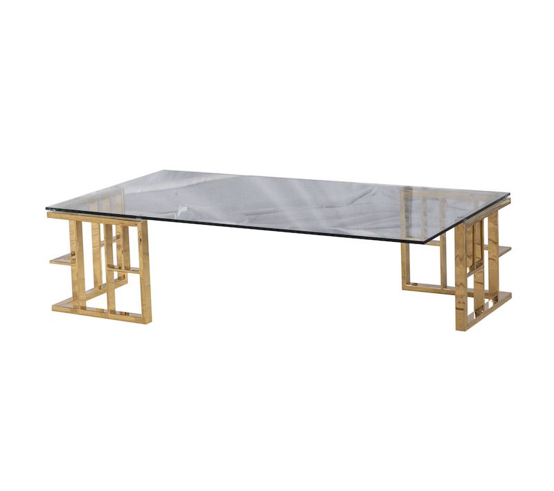 Table Basse Rectangle Leo - Verre/gold - Acier / Verre