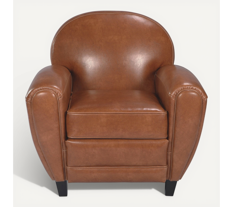 Fauteuil Camel En Croute De Cuir Enduite - Club