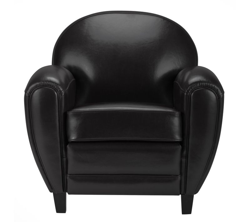 Fauteuil Noir En Croute De Cuir Enduite - Club