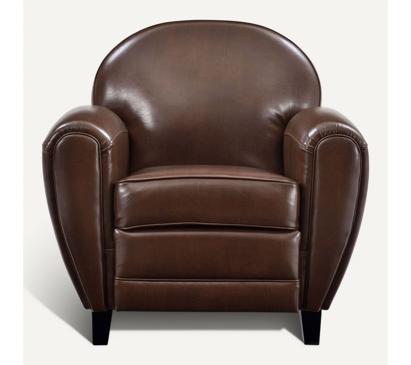 Fauteuil Marron En Croute De Cuir Enduite - Club